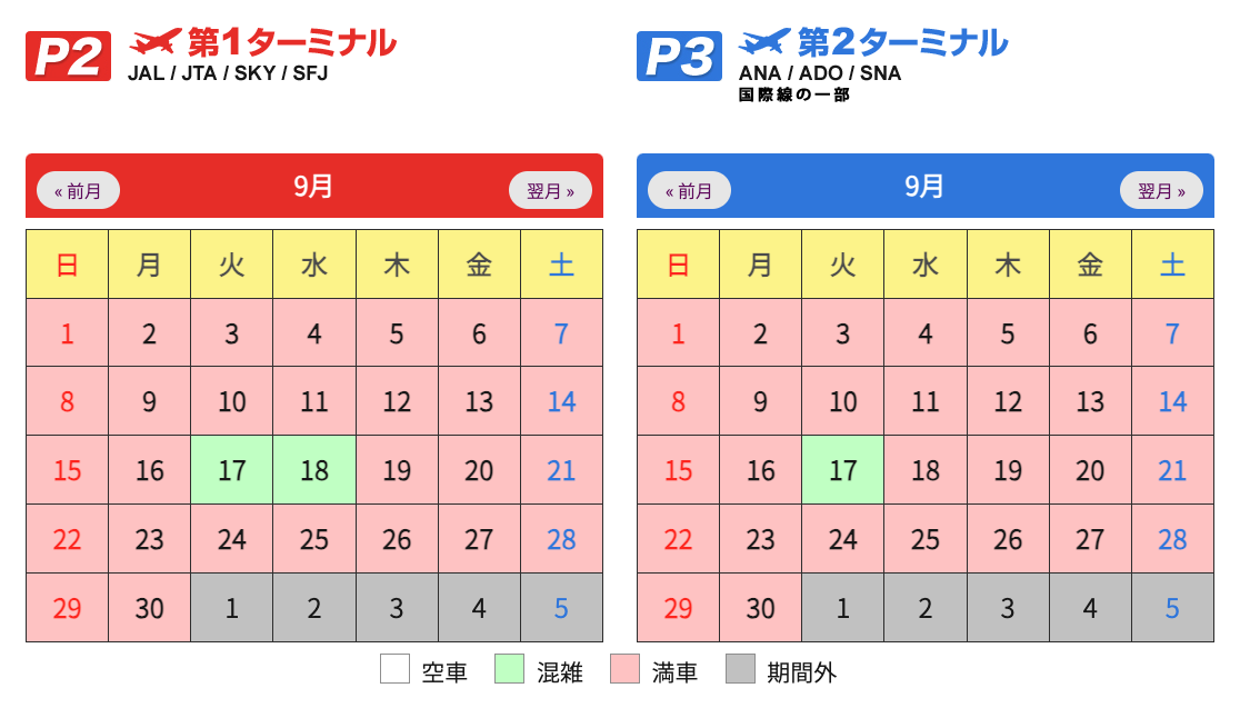 羽田空港駐車場予約サイトの画面イメージ